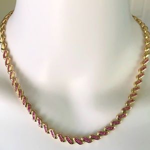 VTG Sterling Pink Topaz Chanel Set Tennis Necklace